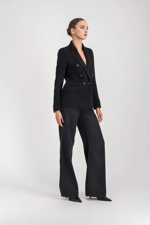 Blazer en tweed tressé noir
