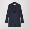 Blazer long en laine marine