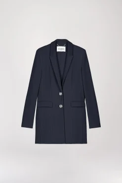 Blazer long en laine marine