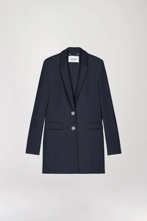 Blazer long en laine marine