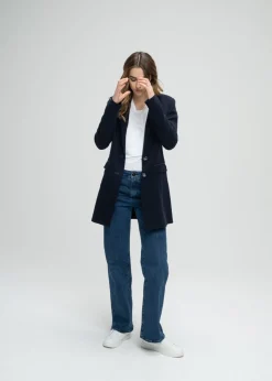 Blazer long en laine marine