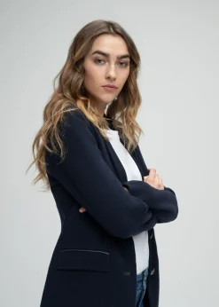 Blazer long en laine marine