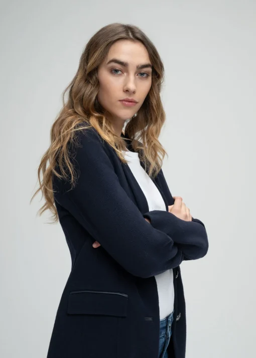 Blazer long en laine marine
