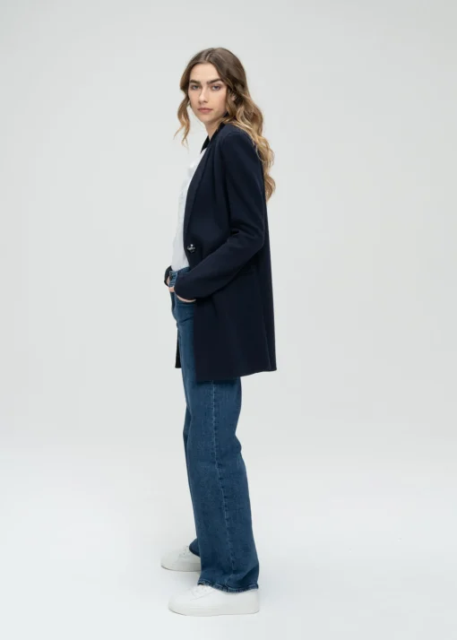 Blazer long en laine marine