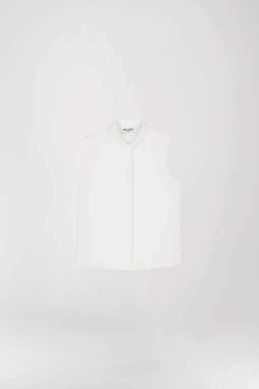 Blouse chemise sans manches blanc cassé