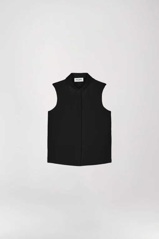 Blouse chemise sans manches noire