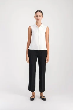 Blouse chemise sans manches blanc cassé