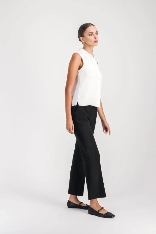 Blouse chemise sans manches blanc cassé