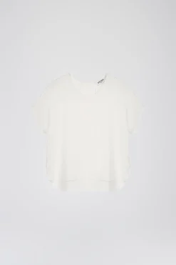 Blouse en soie blanc cassé à manches courtes