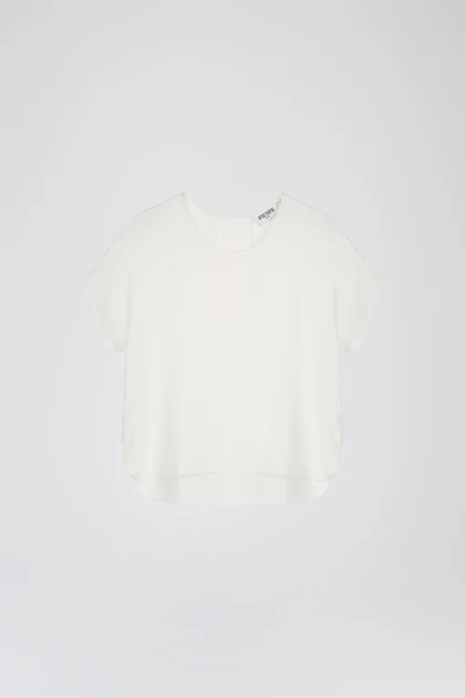 Blouse en soie blanc cassé à manches courtes