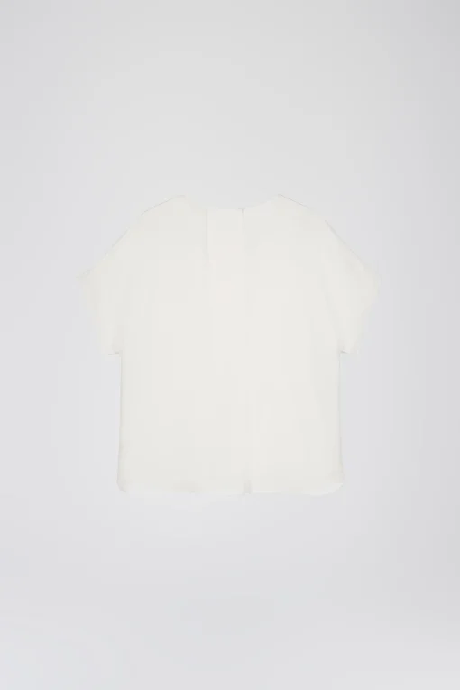 Blouse en soie blanc cassé à manches courtes