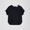 Blouse en soie marine à manches courtes