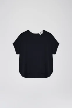 Blouse en soie marine à manches courtes