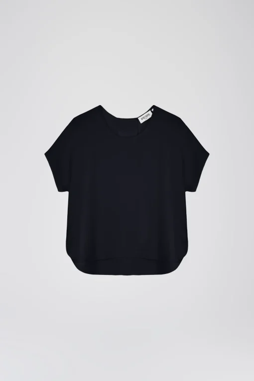Blouse en soie marine à manches courtes