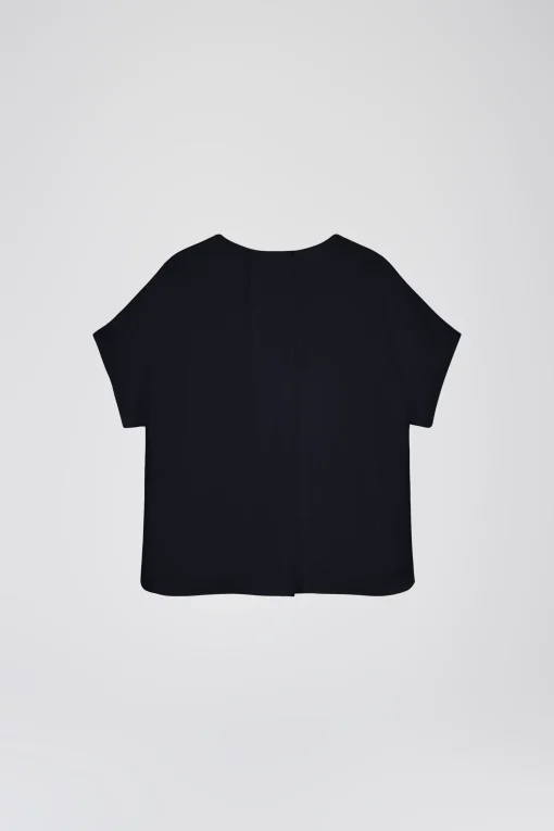 Blouse en soie marine à manches courtes