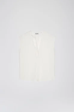 Blouse sans manches en soie blanc cassé