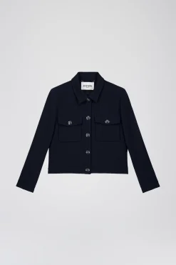 Blouson court à col chemise marine