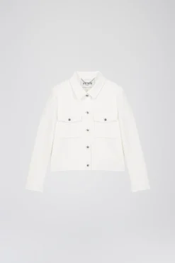 Blouson court à col chemise blanc cassé