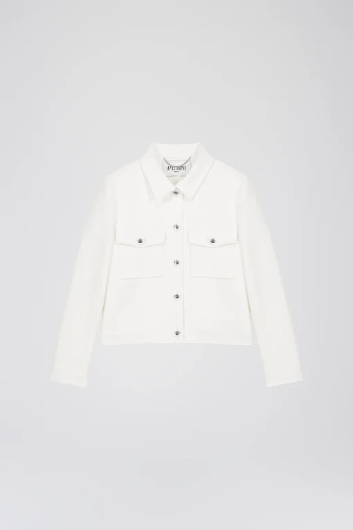 Blouson court à col chemise blanc cassé