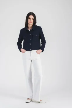 Blouson court à col chemise marine