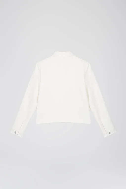 Blouson court à col chemise blanc cassé
