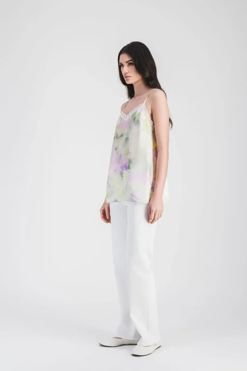Caraco imprimé psychadélique en twill de soie