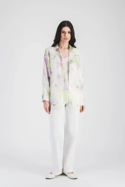 Caraco imprimé psychadélique en twill de soie