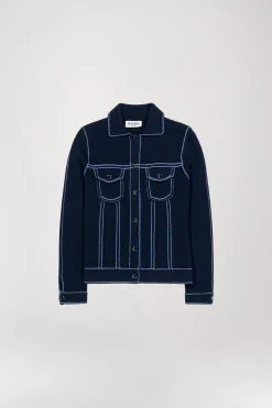 Cardigan en maille effet denim marine