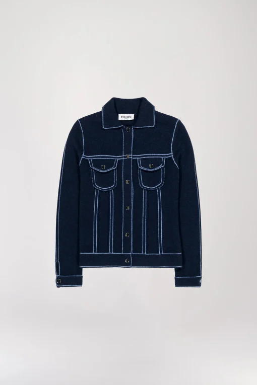 Cardigan en maille effet denim marine