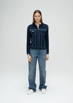 Cardigan en maille effet denim marine