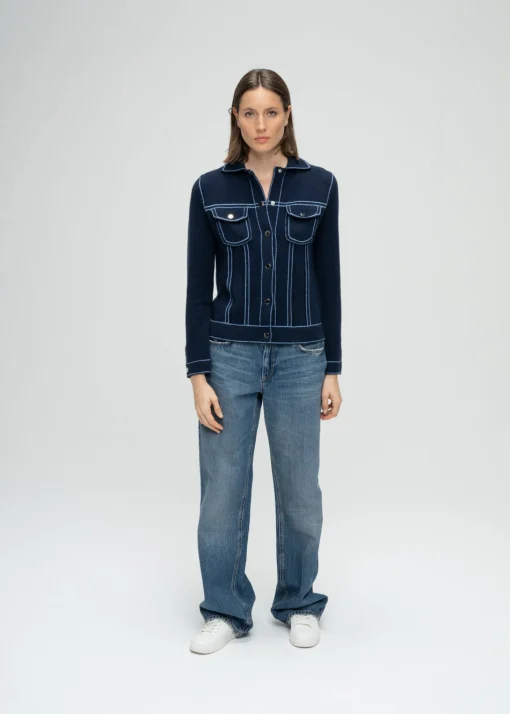 Cardigan en maille effet denim marine