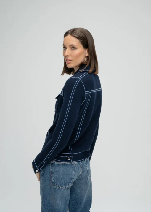 Cardigan en maille effet denim marine