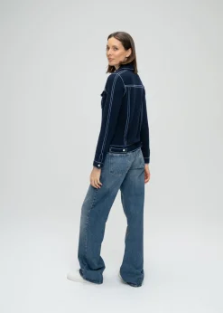 Cardigan en maille effet denim marine
