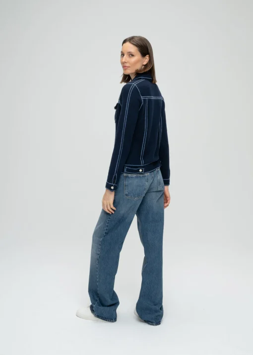 Cardigan en maille effet denim marine