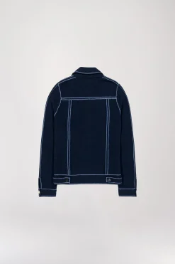 Cardigan en maille effet denim marine
