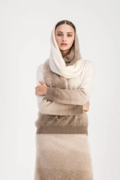 Écharpe cachemire tie and dye taupe moyen