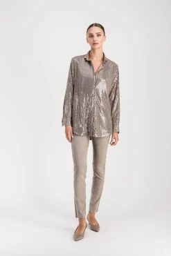 Chemise à sequins taupe moyen