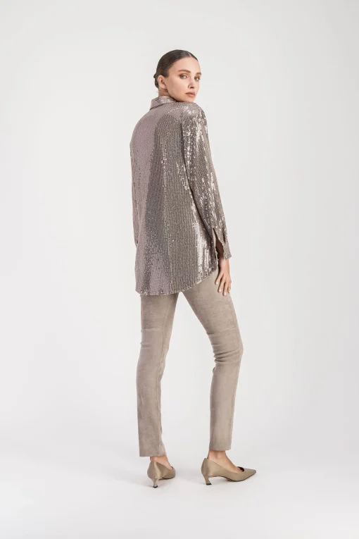 Chemise à sequins taupe moyen