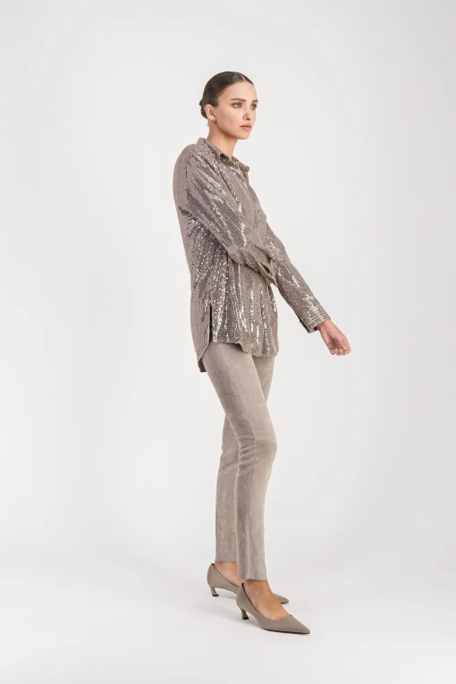 Chemise à sequins taupe moyen