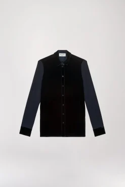 Chemise bi-matière en velours marine