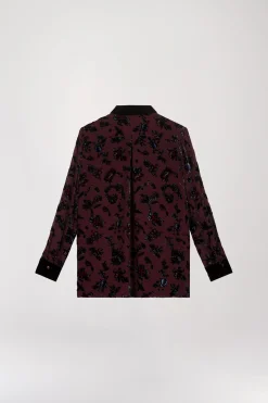 Chemise bi-matière en velours dévoré grenat