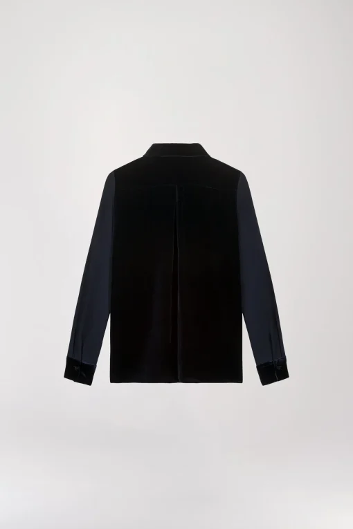 Chemise bi-matière en velours marine