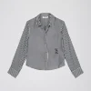 Chemise courte rayée en habotai de soie marine