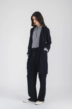 Chemise courte rayée en habotai de soie marine