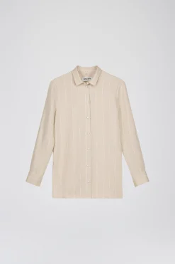 Chemise droit lin beige à rayures