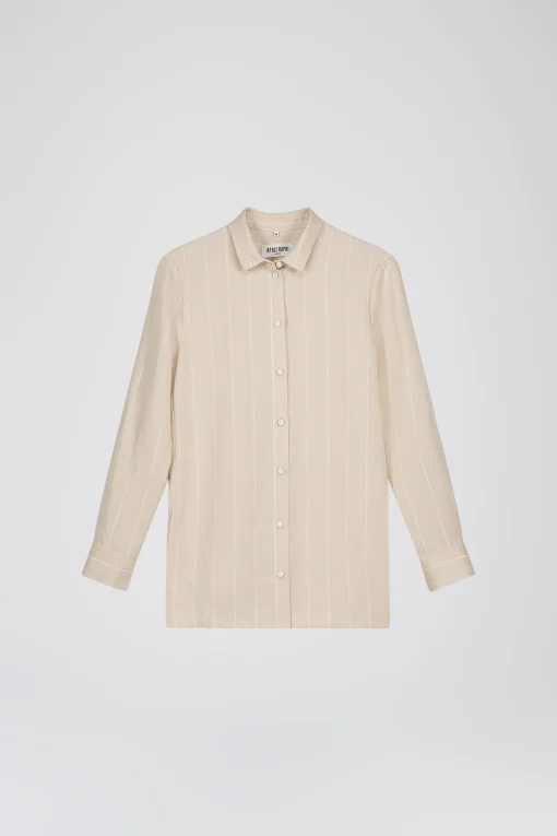 Chemise droit lin beige à rayures