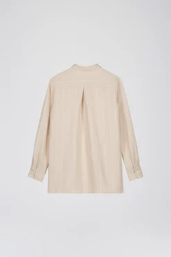 Chemise droit lin beige à rayures
