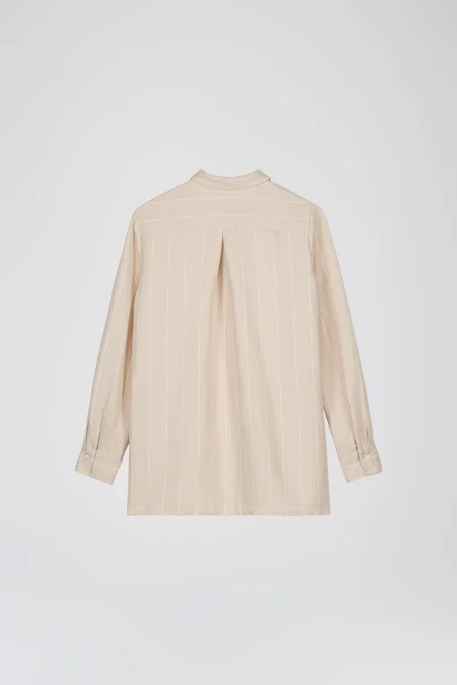 Chemise droit lin beige à rayures