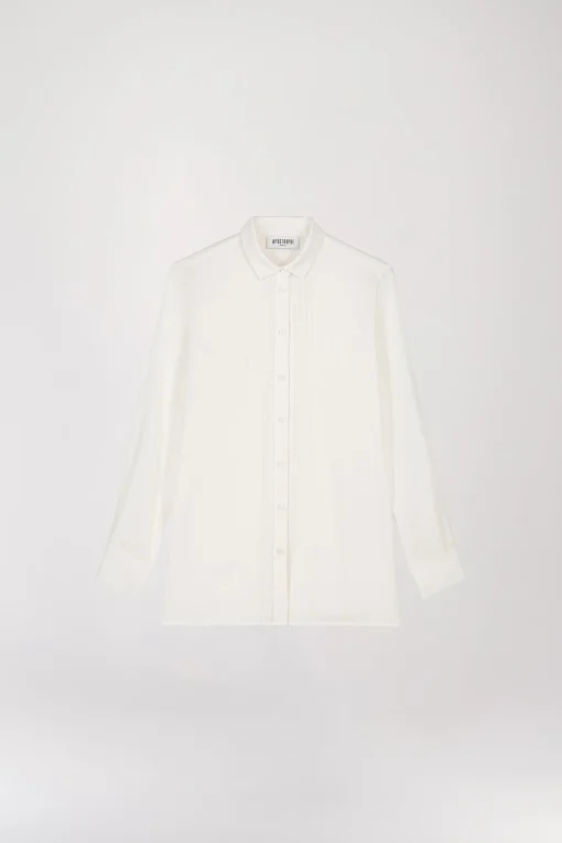 Chemise Droite Blanc Cassé à Broderie