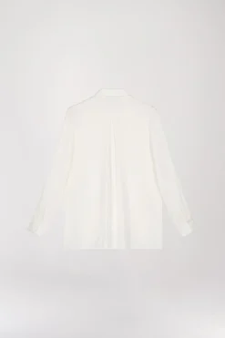 Chemise Droite Blanc Cassé à Broderie